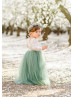 Ivory Lace Sage Green Tulle Floor Length Flower Girl Dress